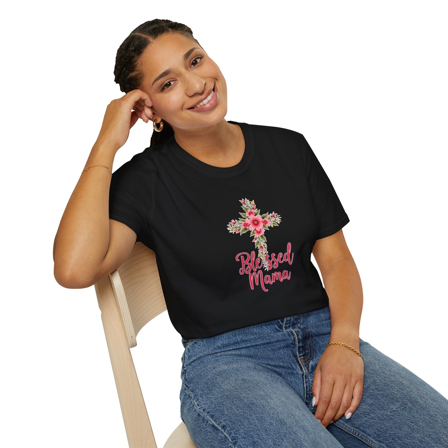 Floral Cross Blessed Mama T-Shirt