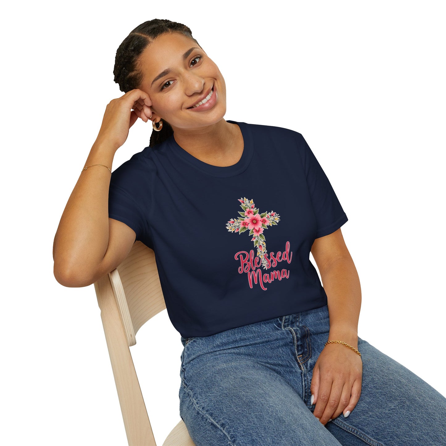 Floral Cross Blessed Mama T-Shirt