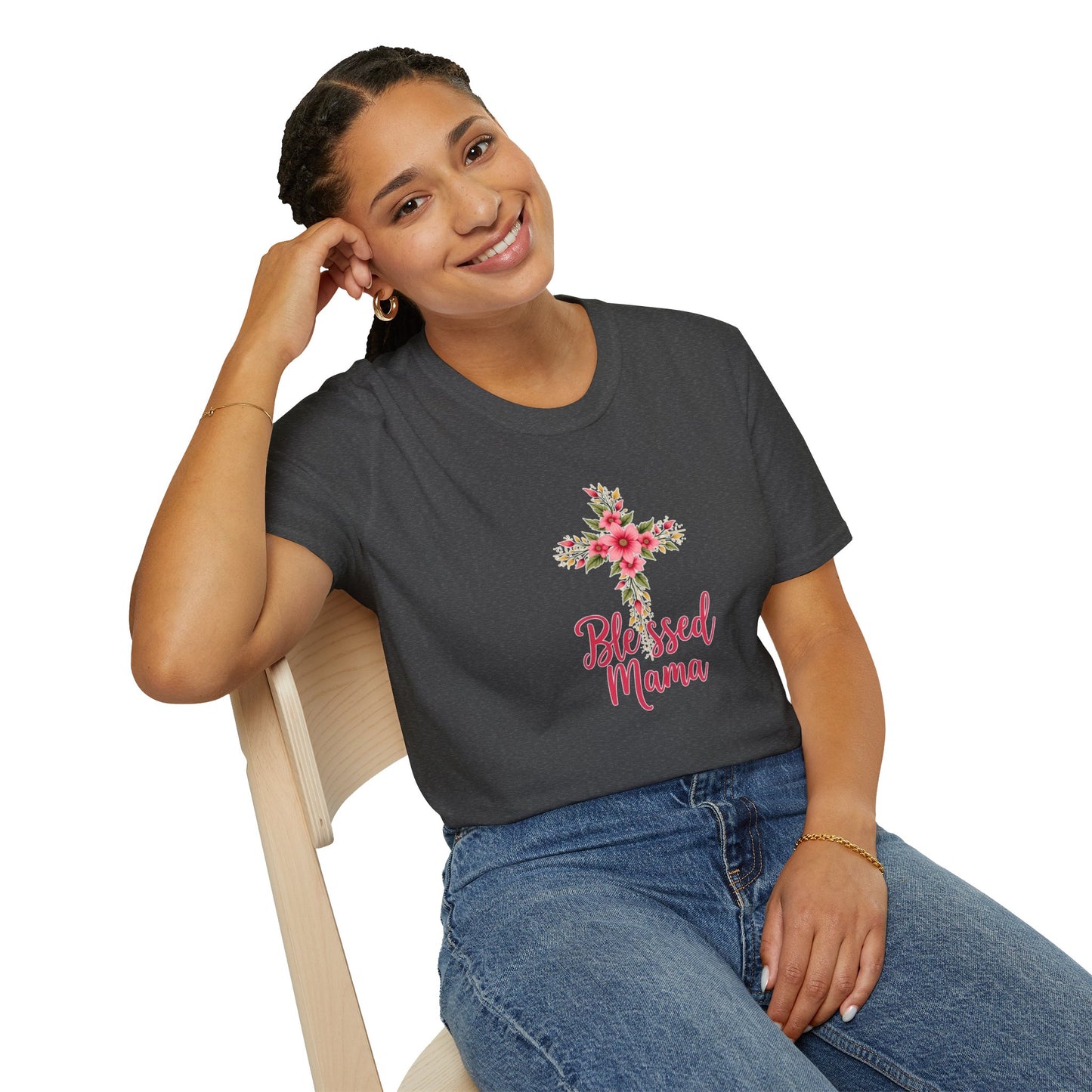 Floral Cross Blessed Mama T-Shirt